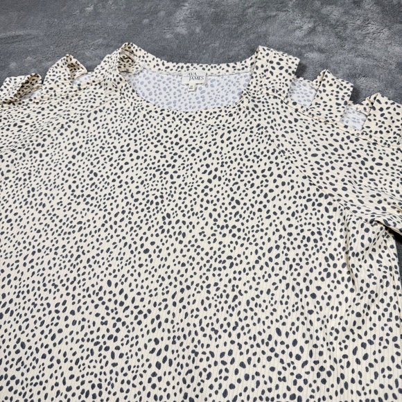 Ava James 2X Plus Size Dalmatian Dot Cold Shoulder Ladder Strap Top - Picture 2 of 8